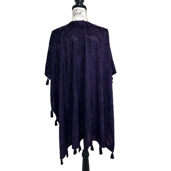 Kimono Swim Cover Up Tassel Burnout Velvet Purple - Picture 3 of 6